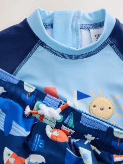 Blauw - Sunsafe Rash Vest and Swim Shorts Set (3mths-7yrs)