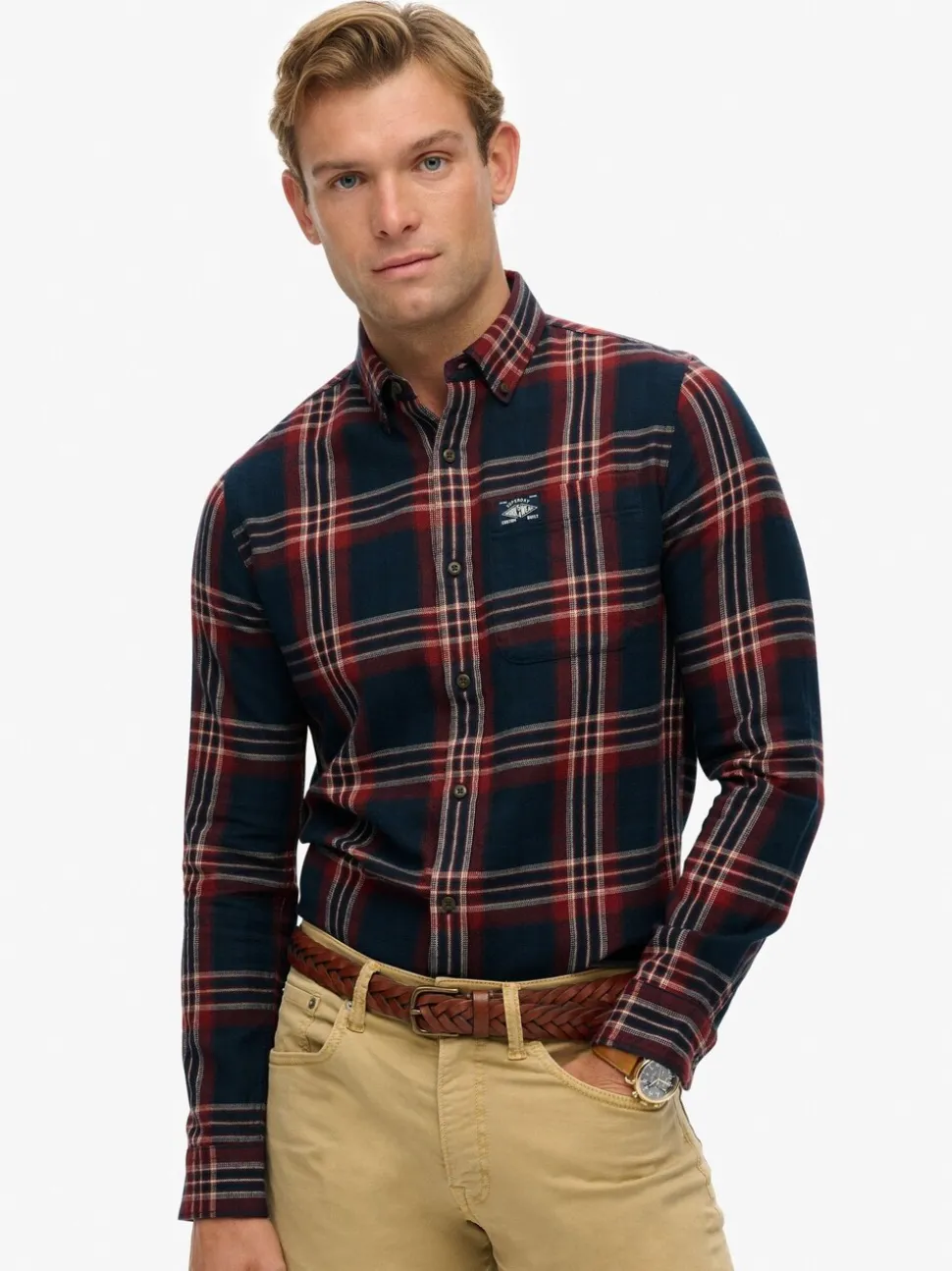 Blauw - Superdry houthakkersoverhemd van katoen, met lange mouwen