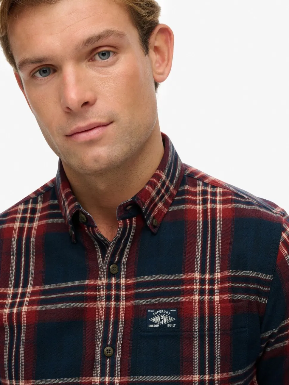 Blauw - Superdry houthakkersoverhemd van katoen, met lange mouwen