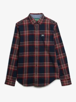 Blauw - Superdry houthakkersoverhemd van katoen, met lange mouwen