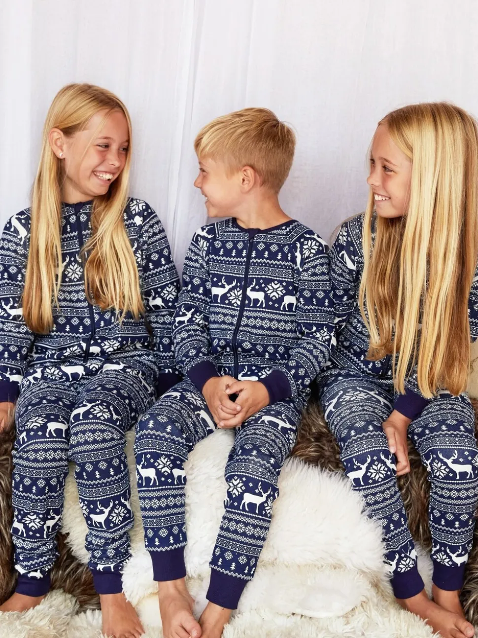 Blauw - The Little Tailor Kids Rendier kerstmis fair isle-patroon 100% katoen alles-in-één