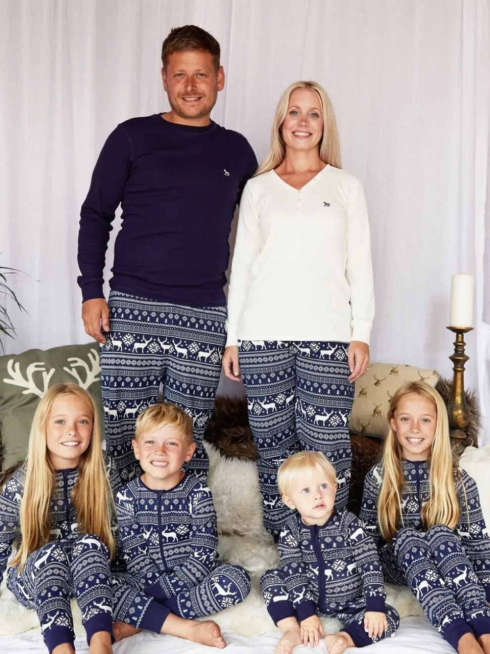 Blauw - The Little Tailor Kids Rendier kerstmis fair isle-patroon 100% katoen alles-in-één