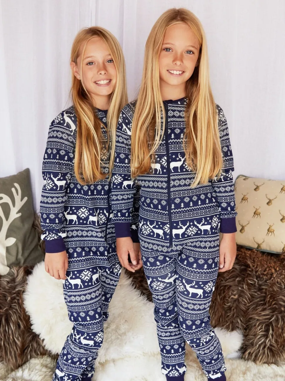 Blauw - The Little Tailor Kids Rendier kerstmis fair isle-patroon 100% katoen alles-in-één