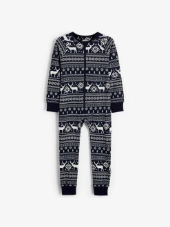 Blauw - The Little Tailor Kids Rendier kerstmis fair isle-patroon 100% katoen alles-in-één