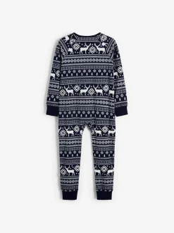 Blauw - The Little Tailor Kids Rendier kerstmis fair isle-patroon 100% katoen alles-in-één