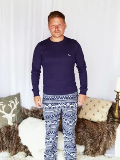 Blauw - The Little Tailor kerstpyjama voor heren met rendier en fairisle-patroon