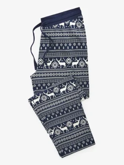 Blauw - The Little Tailor kerstpyjama voor heren met rendier en fairisle-patroon