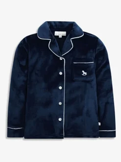 Blauw - The Little Tailor Luxe kerstpyjama voor kinderen van zacht aanvoelend velours