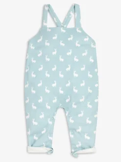 Blauw - The Little Tailor - Baby tuinbroek van 100% katoen met konijnenprint