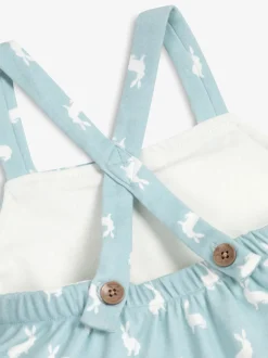 Blauw - The Little Tailor - Baby tuinbroek van 100% katoen met konijnenprint