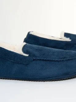 Blauw - Threadbare Faux Suede Faux Fur Lined Moccasin Slippers