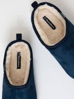 Blauw - Threadbare Faux Suede Faux Fur Lined Mule Slippers