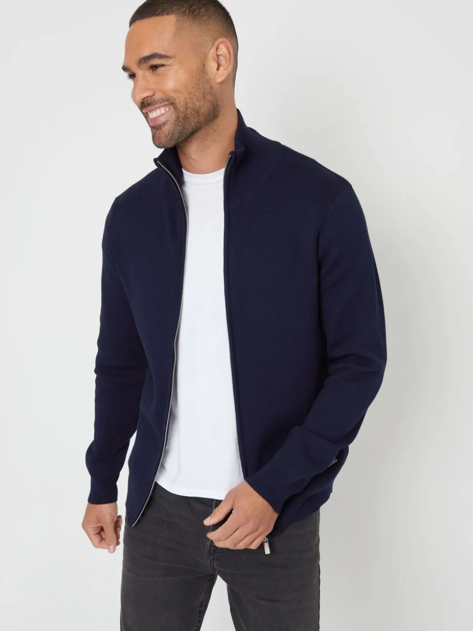 Blauw - Threadbare gebreid vest met rits en opstaande kraag