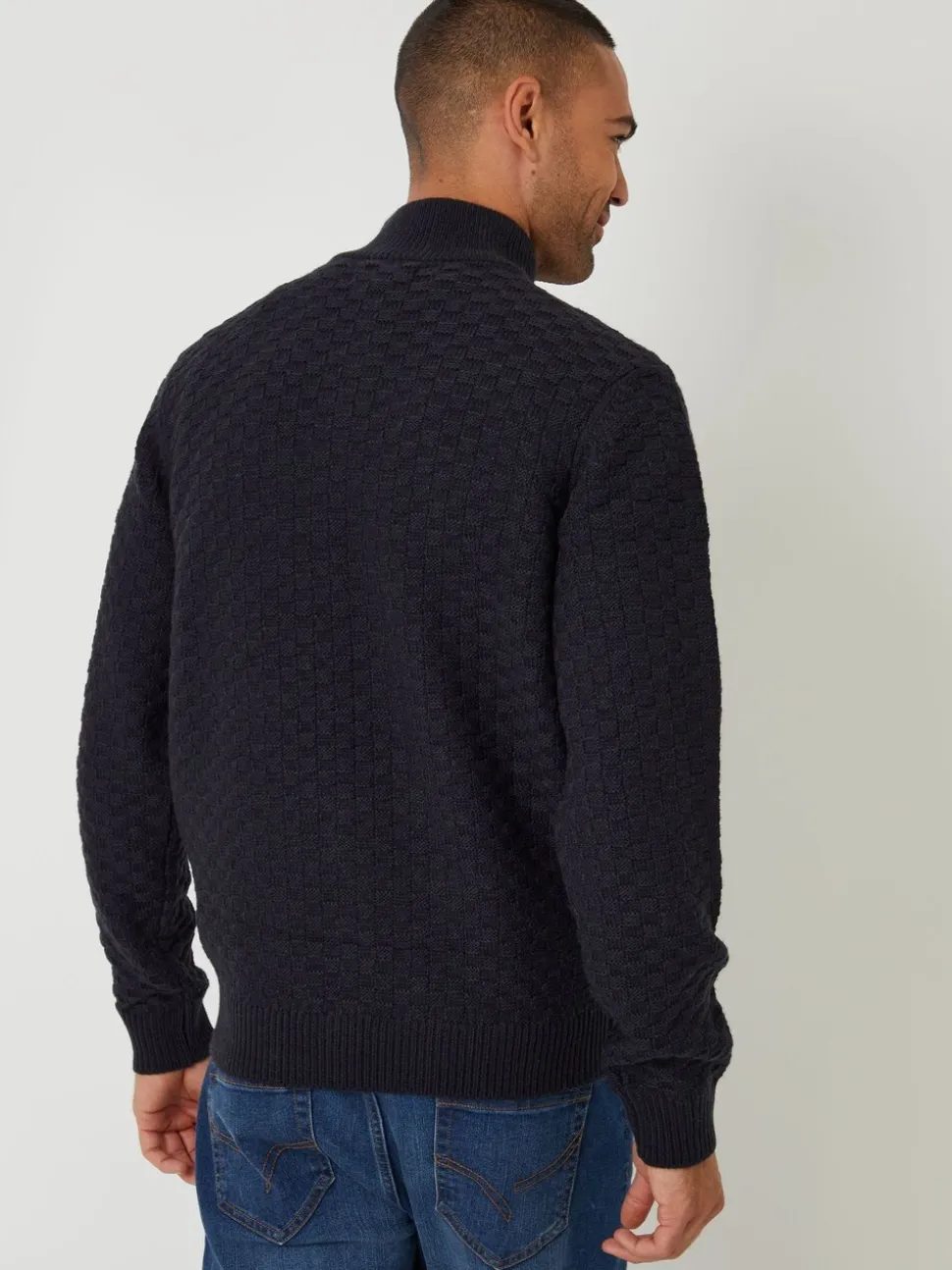 Blauw - Threadbare getextureerde wollen trui met korte rits