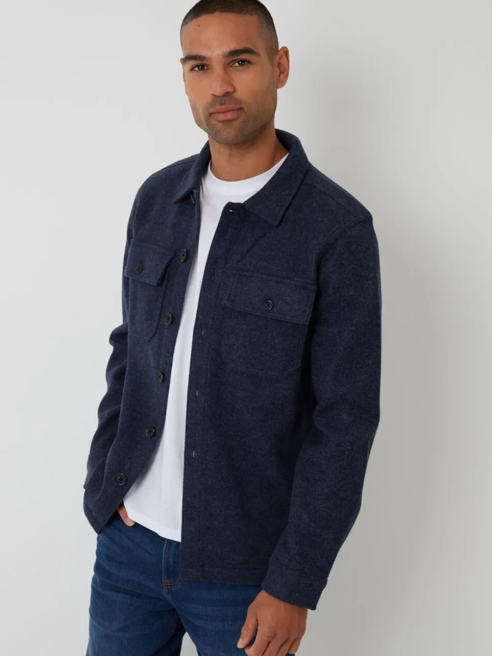 Blauw - Threadbare imitatiebont wollen knoopsluiting overshirt
