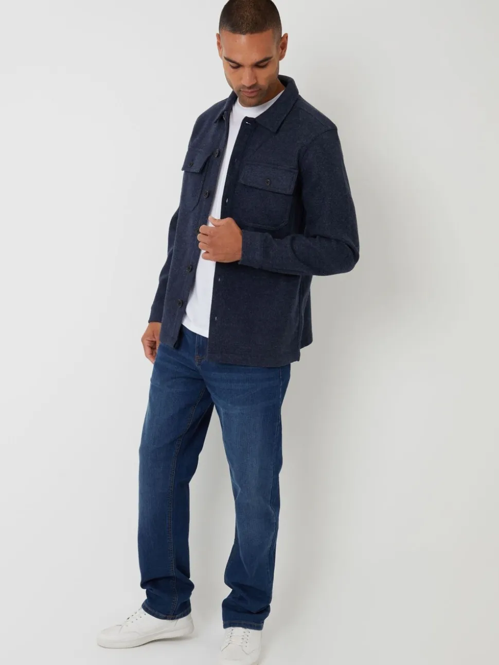 Blauw - Threadbare imitatiebont wollen knoopsluiting overshirt