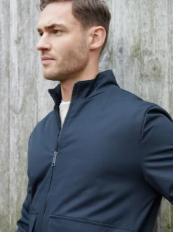 Blauw - Threadbare Patch Pocket Funnel Neck Harrington Style Jacket