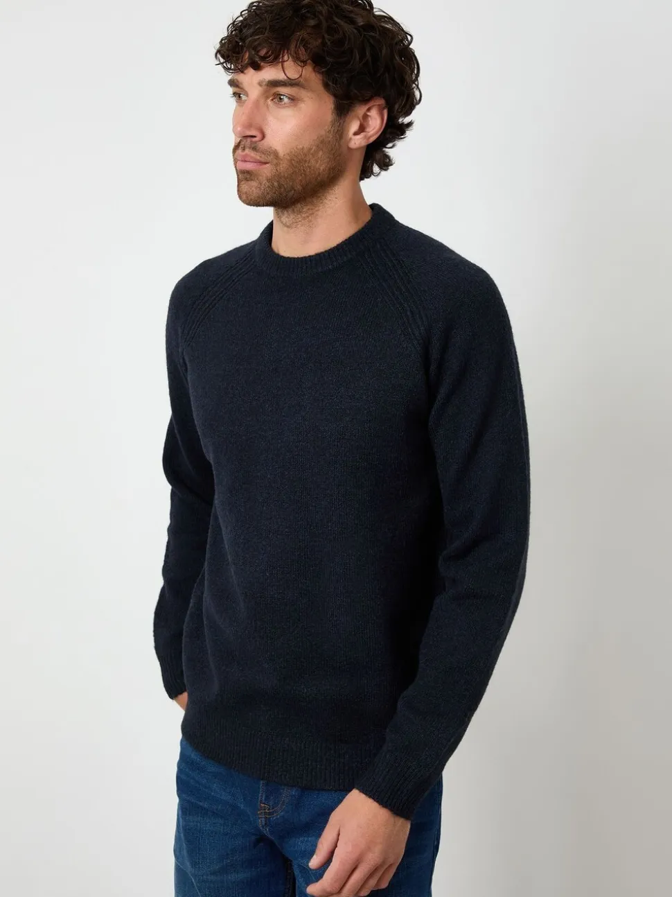 Blauw - Threadbare Raglan Rib Knitted Crew Neck Jumper