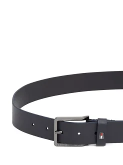 Blauw - Tommy Hilfiger leren riem met geëmailleerde vlag