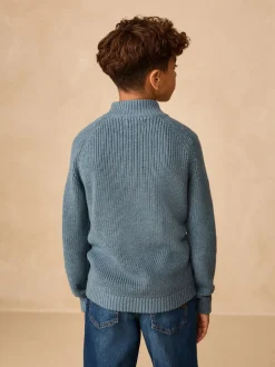 Blauw - Utility gebreide trui met rits bij de hals (3-16jr)