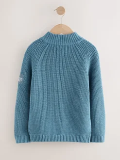 Blauw - Utility gebreide trui met rits bij de hals (3-16jr)