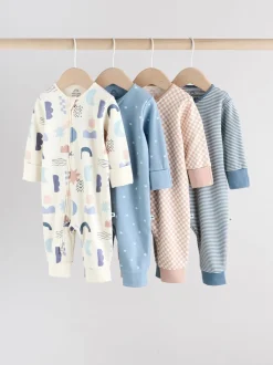 Blauw - Verpakking van 4 Baby slaappakjes zonder voetjes met tweewegrits (0mnd-3jr)