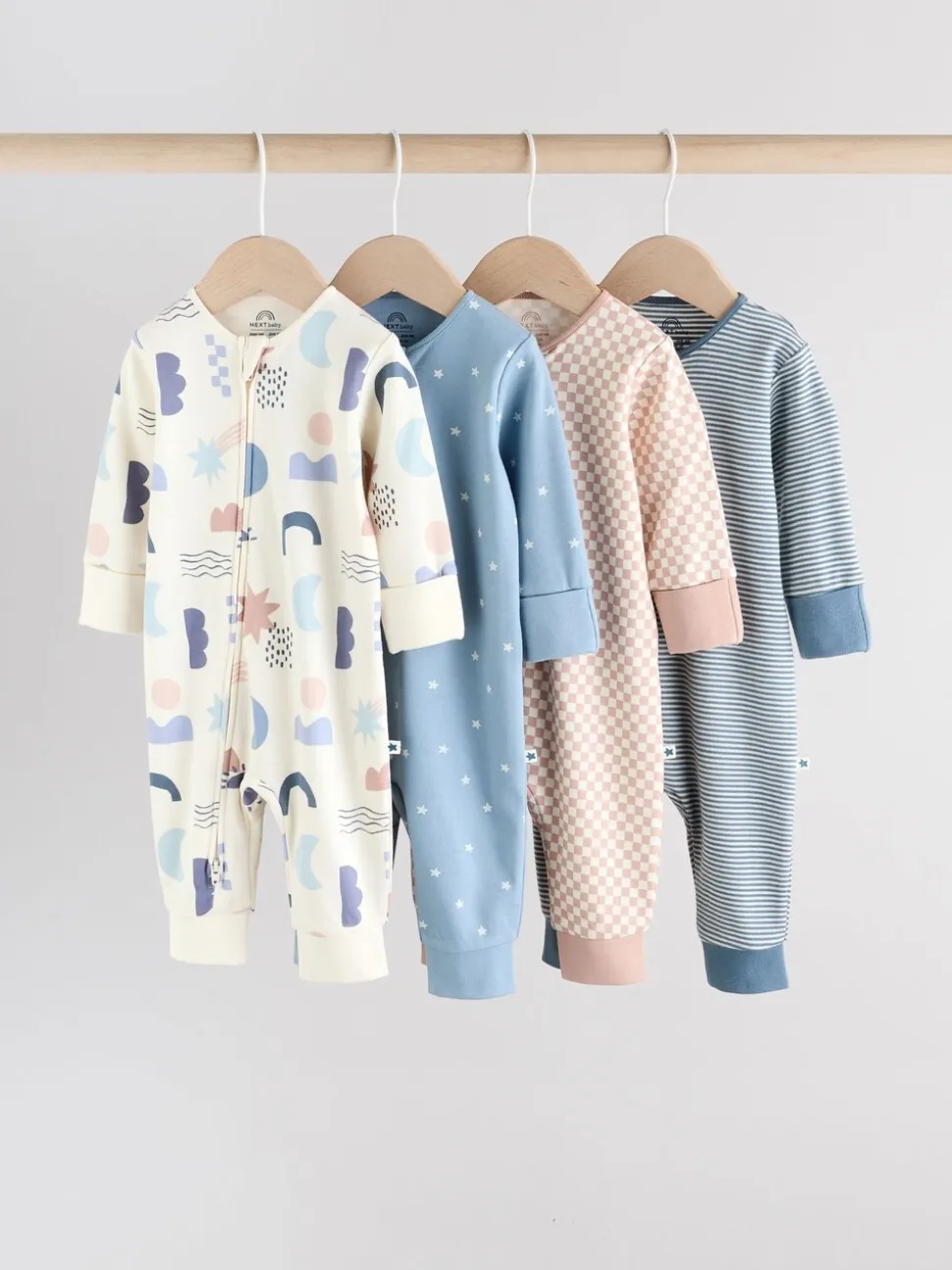 Blauw - Verpakking van 4 Baby slaappakjes zonder voetjes met tweewegrits (0mnd-3jr)