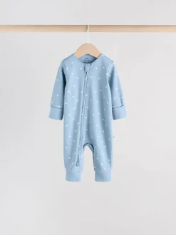 Blauw - Verpakking van 4 Baby slaappakjes zonder voetjes met tweewegrits (0mnd-3jr)
