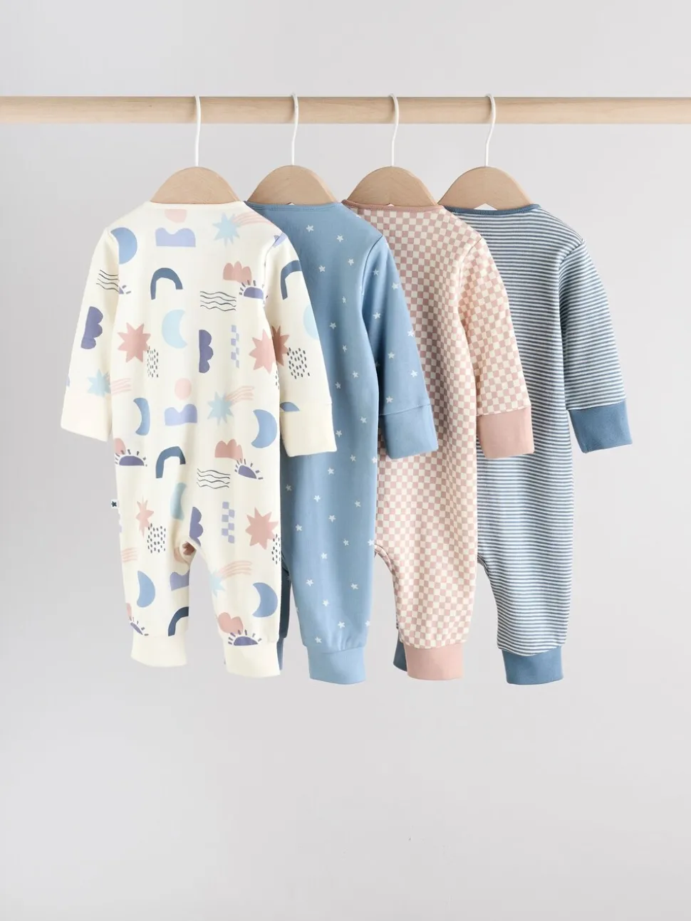 Blauw - Verpakking van 4 Baby slaappakjes zonder voetjes met tweewegrits (0mnd-3jr)
