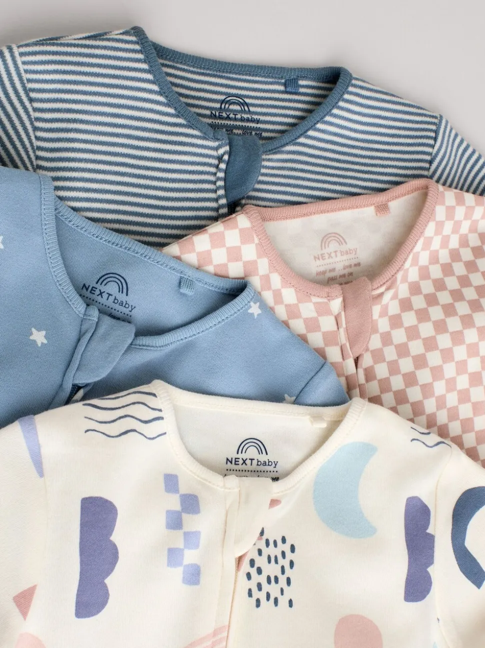Blauw - Verpakking van 4 Baby slaappakjes zonder voetjes met tweewegrits (0mnd-3jr)