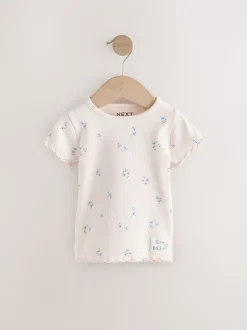 Blauw - Verpakking van 5 geribbelde tops met korte mouwen (3mnd -7jaar)