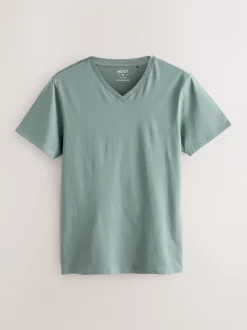 Blauw - Verpakking van 5 slim-fit 100% katoenen T-shirts met V-hals en laagjes