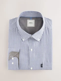 Blauw Bengaals - Strijkvrij Oxford overhemd met knopen