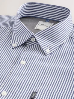 Blauw Bengaals - Strijkvrij Oxford overhemd met knopen
