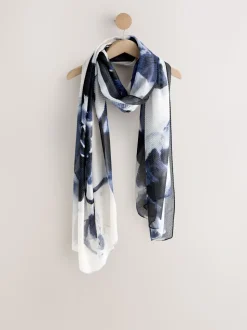 Blauw bloemenprint - Dunne plissé sjaal