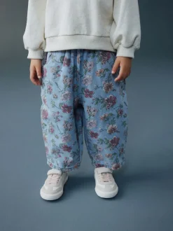 Blauw bloemenprint - Pullon Barrel Jeans (3mths-7yrs)