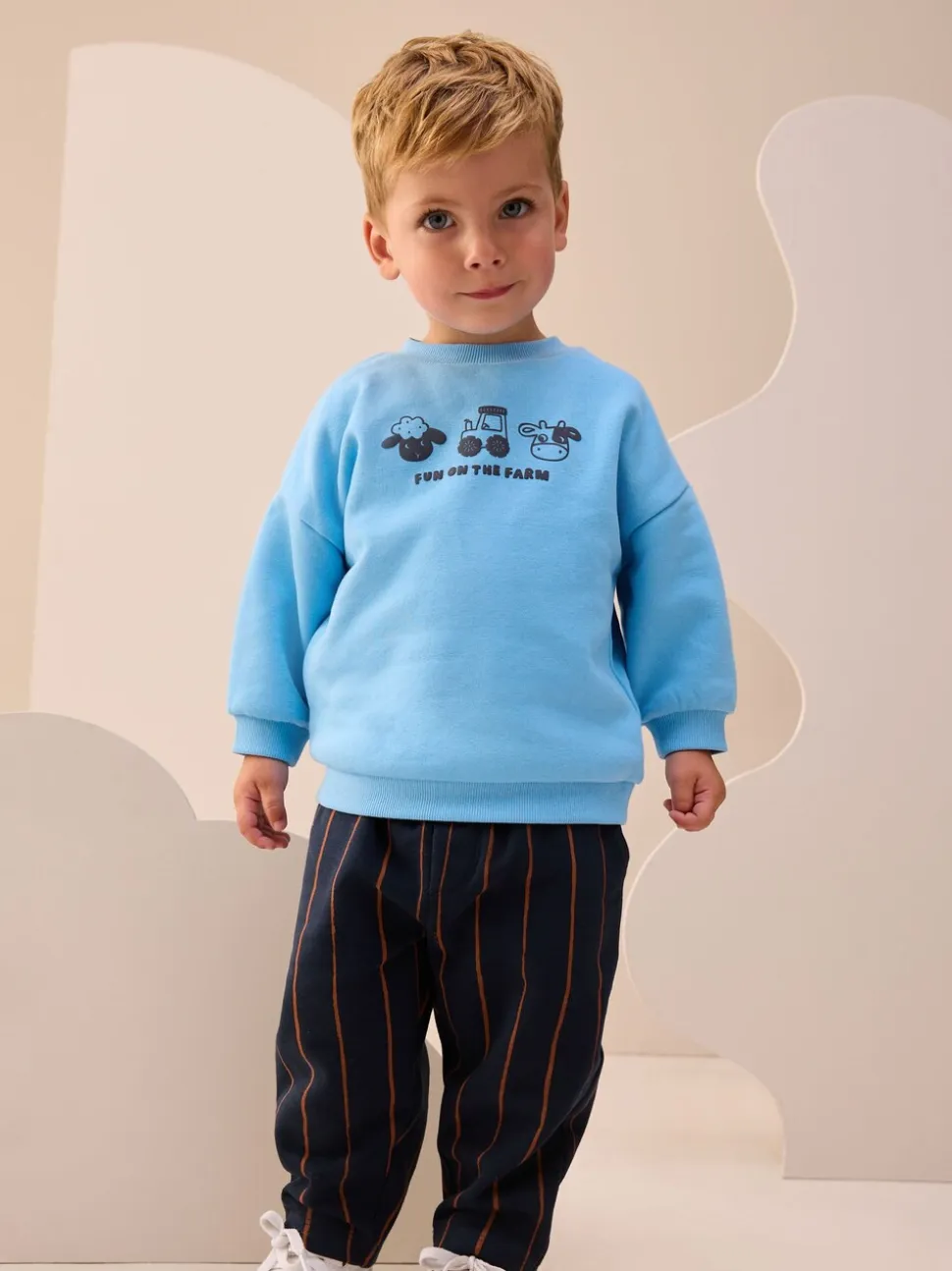 Blauw boerderijdier - Set met sweatshirt en joggingbroek met strepen (3mnd-7jr)