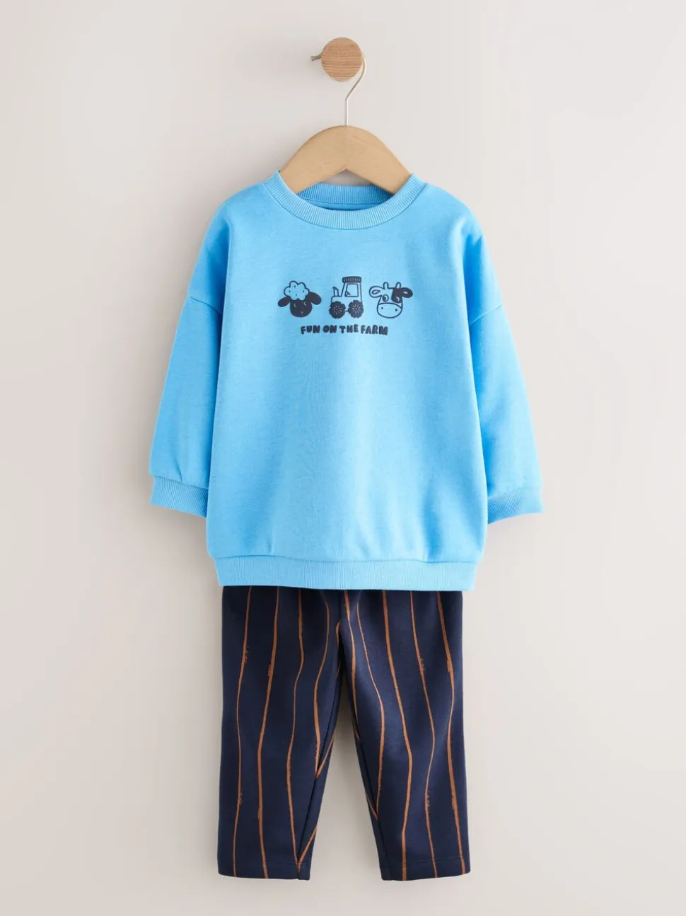 Blauw boerderijdier - Set met sweatshirt en joggingbroek met strepen (3mnd-7jr)