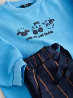 Blauw boerderijdier - Set met sweatshirt en joggingbroek met strepen (3mnd-7jr)