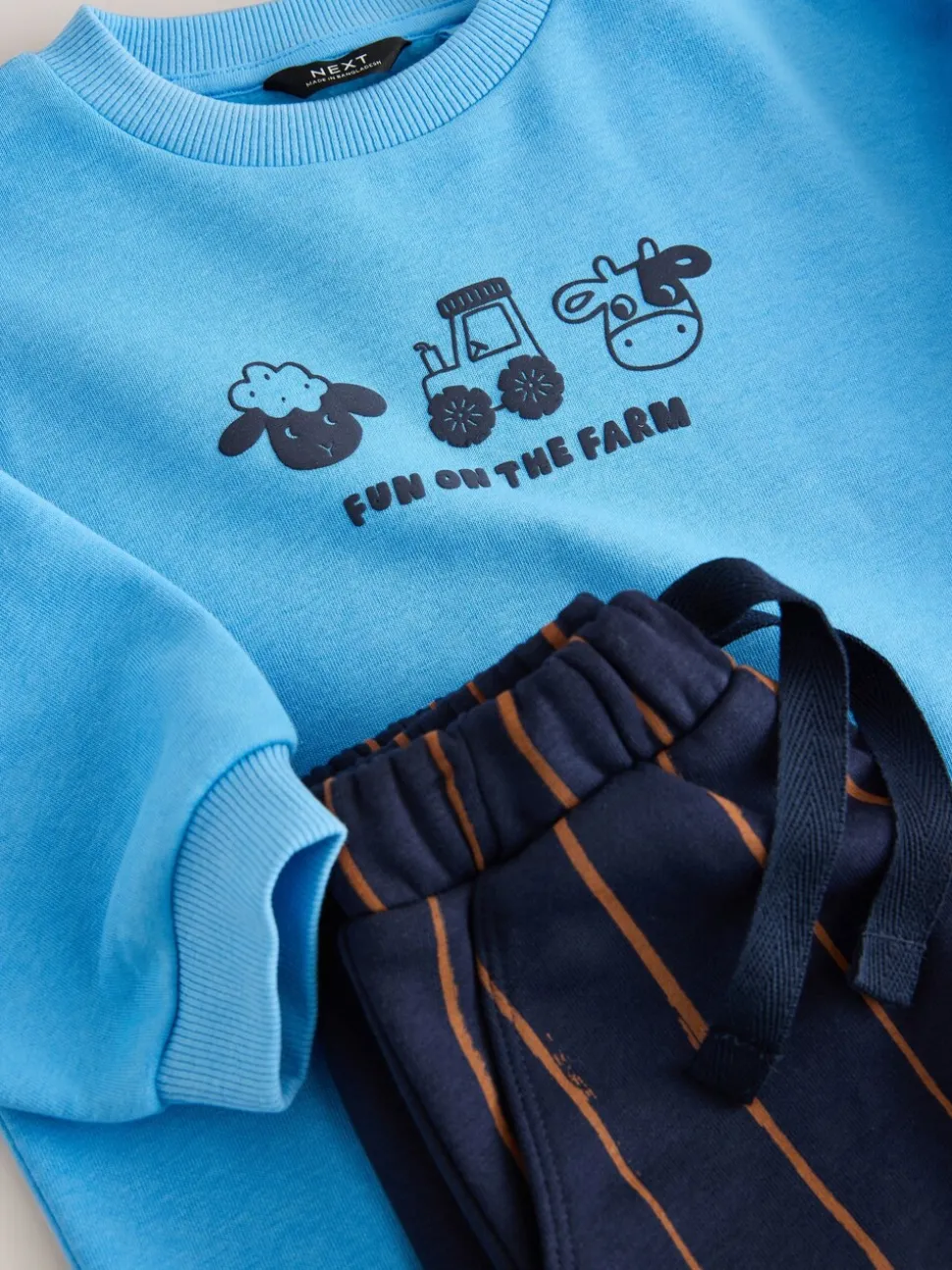 Blauw boerderijdier - Set met sweatshirt en joggingbroek met strepen (3mnd-7jr)