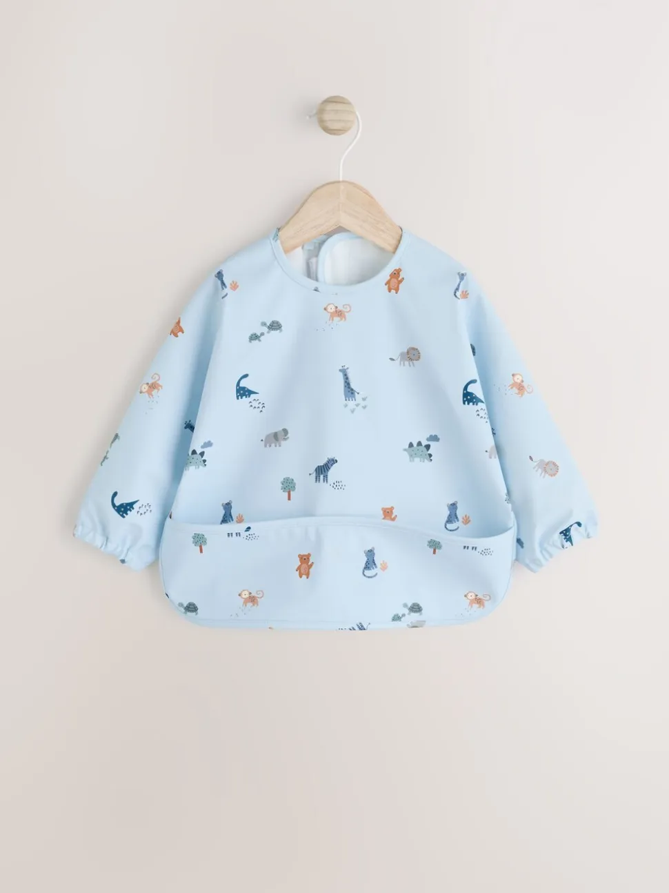 Blauw Dino Jungle - Slabbetje met mouwen voor spenen en voeden
