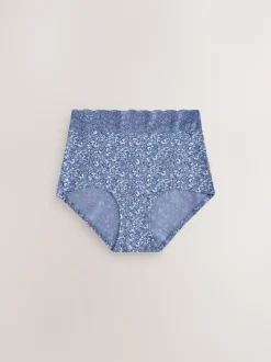 Blauw fijne bloemenprint - Katoenen kanten slipjes 4 stuks