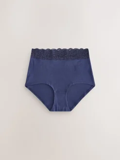 Blauw fijne bloemenprint - Katoenen kanten slipjes 4 stuks
