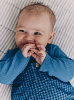 Blauw geruit - Babyset van corduroy tuinbroek en rompertje (0mnd-2jr)