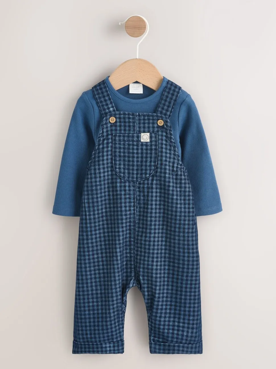 Blauw geruit - Babyset van corduroy tuinbroek en rompertje (0mnd-2jr)