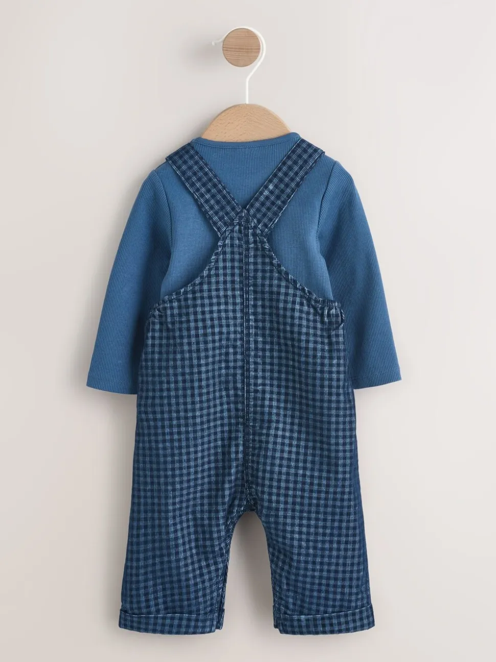 Blauw geruit - Babyset van corduroy tuinbroek en rompertje (0mnd-2jr)