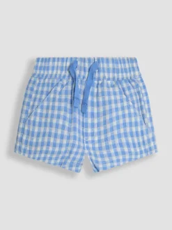 Blauw geruit - JoJo Maman Bébé 100% katoenen short met textuur en geruit patroon