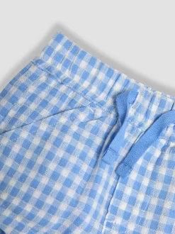 Blauw geruit - JoJo Maman Bébé 100% katoenen short met textuur en geruit patroon