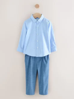 Blauw geruit - Set van blazer, overhemd, broek en vlinderdas (3 mnd - 9 jr)