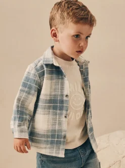 Blauw geruit - Set van T-shirt en shirt met lange mouwen (3mnd-7jr)